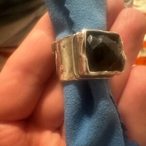 Sterling Silver Hammered Black Stone Ring